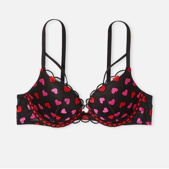Victoria's Secret Other - Victorias Secret black red pink embroidery heart print dream angels push-up bra